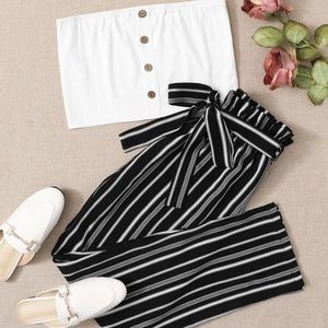 Tube top with paper bag waist belted pant